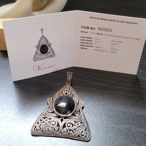 Onyx and Marcasite silver pendant